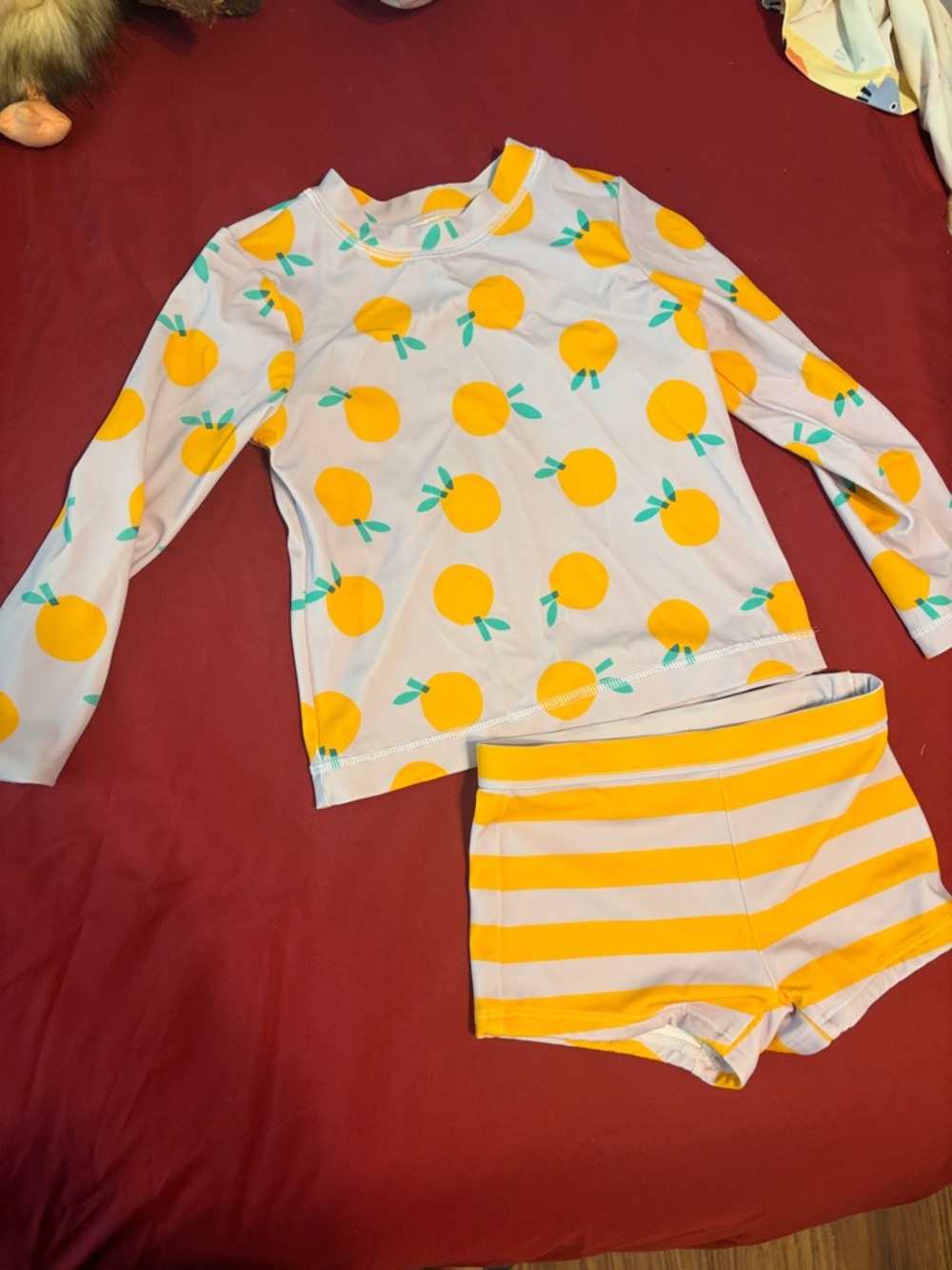 Hanna Andersson Girls Yellow Orange Print Rash Guard Swim Set